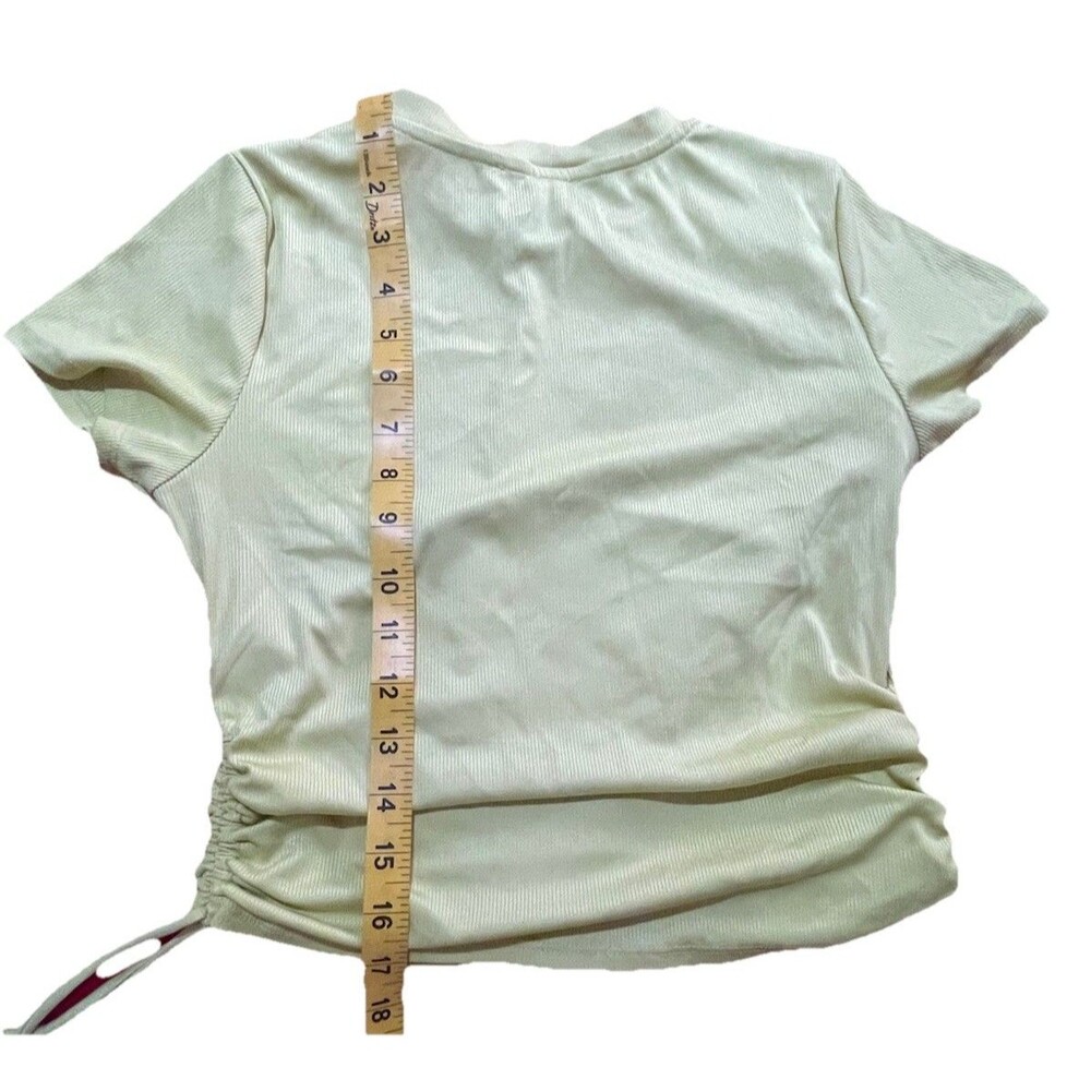 Love J Lime Yellow Ribbed Ruched Drawstring Tee - Picture 4 of 5